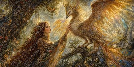 A museum quality 2 1 ultra detailed organic fantasy illustration in ethereal romantic miniature painting style showing a graceful Persian woman in a high necked, long sleeved, floor length gown gently reaching out to touch (1)