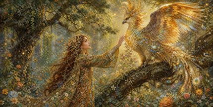 A museum quality 2 1 ultra detailed organic fantasy illustration in ethereal romantic miniature painting style showing a graceful Persian woman in a high necked, long sleeved, floor length gown gently reaching out to touch (2)