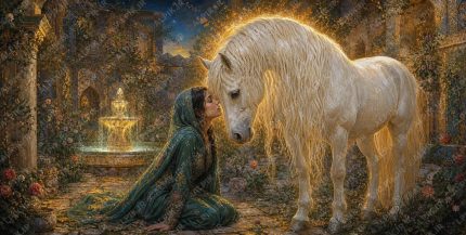 A museum quality 2 1 ultra detailed three dimensional masterpiece blending the rich, handcrafted textures of Persian miniature painting with photorealistic depth of living beings and animals. The artwork feels like a mysti (14)