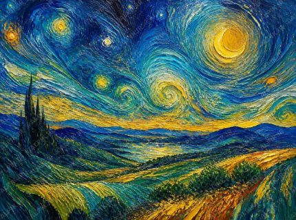 نقاشی آسمان شب پر ستاره به سبک ون گوگ