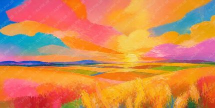 نقاشی منظره غروب درخشان
