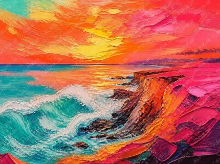 غروب رنگارنگ ساحل صخرهای