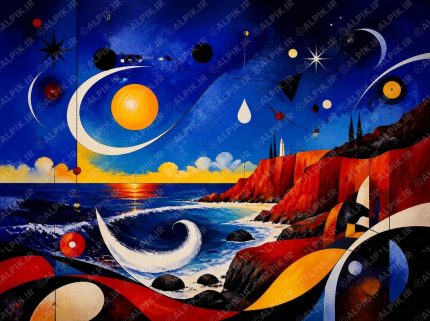 چشم‌انداز سورئال ساحل و آسمان شبانه