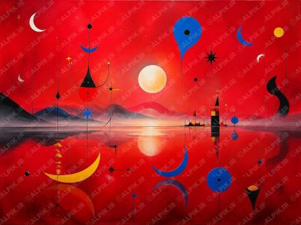 منظره سورئال سرخ با اشکال کیهانی