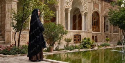 زن ایرانی در حیاط خانه سنتی