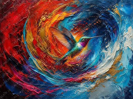 پرواز مرغ مگس‌خوار در گرداب رنگ‌ها