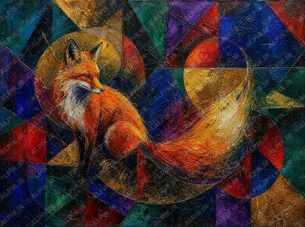 نقاشی مدرن روباه با پس‌زمینه هندسی