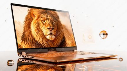 لپ‌تاپ لوکس طلایی با تصویر شیر