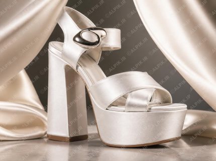 کفش پاشنه بلند لژدار ساتن سفید
