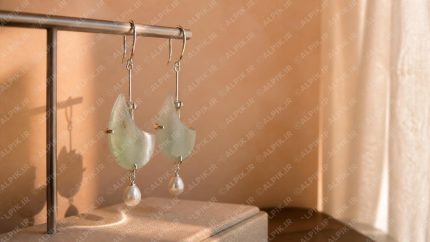 گوشواره‌های نقره با سنگ یشم و مروارید