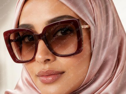 عکس استوک عینک آفتابی زنانه با فریم بزرگ زرشکی