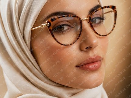 عکس باکیفیت فریم عینک طبی زنانه پلنگی با استایل حجاب