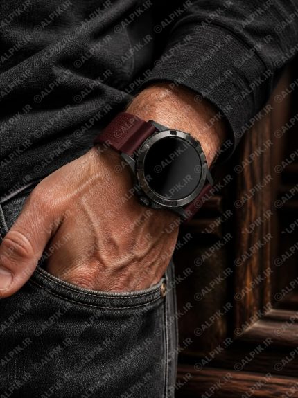 ساعت هوشمند مردانه با بند اسپرت زرشکی