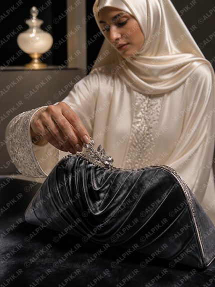 کیف کلاچ زنانه مخمل مشکی لوکس
