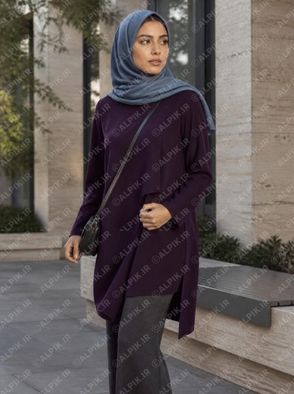 عکس تونیک و مانتو بنفش زنانه با استایل پوشیده و شیک