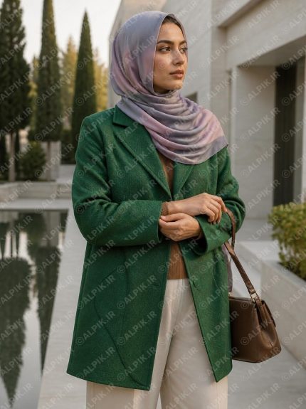 عکس پالتو زمستانه سبز زنانه با استایل حجاب شیک