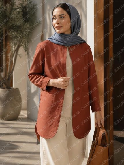 مدل مانتو کتی زنانه آجری با استایل شیک و مدرن