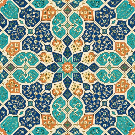 پترن تکرار شونده کاشی‌کاری سنتی اسلیمی با قابلیت چاپ بی‌نهایت