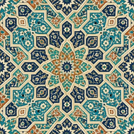 پترن تکرار شونده بدون درز کاشی‌کاری سنتی ایرانی