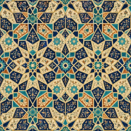 پترن تکرارشونده کاشی‌کاری سنتی و هندسی ایرانی