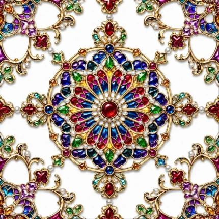 پترن تکرارشونده لوکس طرح جواهر و شیشه رنگی برای کاغذ کادو