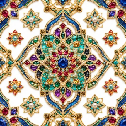 پترن تکرار شونده بدون درز با طرح اسلیمی و جواهرات سلطنتی