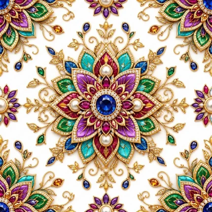 پترن تکرارشونده بدون درز جواهرات سلطنتی و اسلیمی طلایی