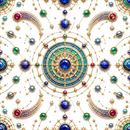 پترن تکرار شونده لوکس نجومی و جواهرات برای کاغذ کادو