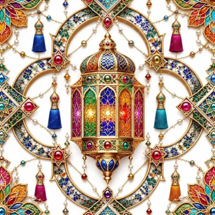 طرح تکرارشونده فانوس اسلیمی برای کاغذ کادو و جعبه هدیه
