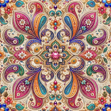 طرح پترن پیسلی سنتی با نقوش اسلیمی و بته جقه رنگارنگ