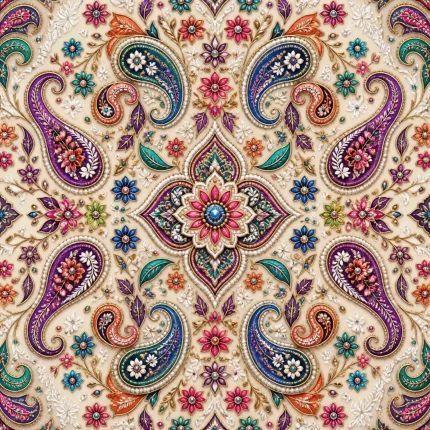 طرح پترن پیسلی سنتی با جزئیات ظریف و رنگارنگ