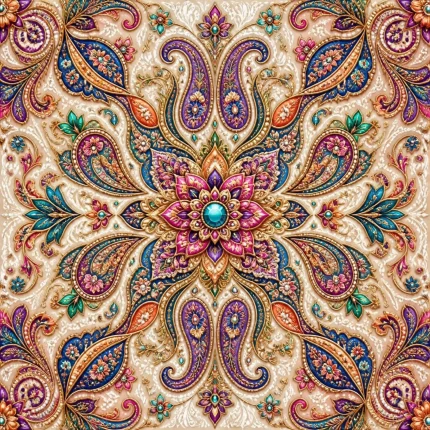 طرح پترن تکرارشونده بته جقه سنتی برای پارچه